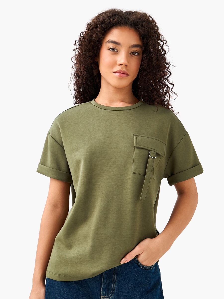 Boxy Modal Blend T-Shirt with Utility Pocket