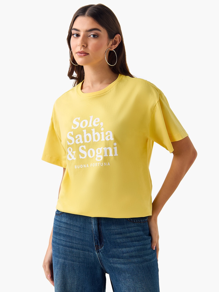 Oversized Cotton T-Shirt with Slogan Print