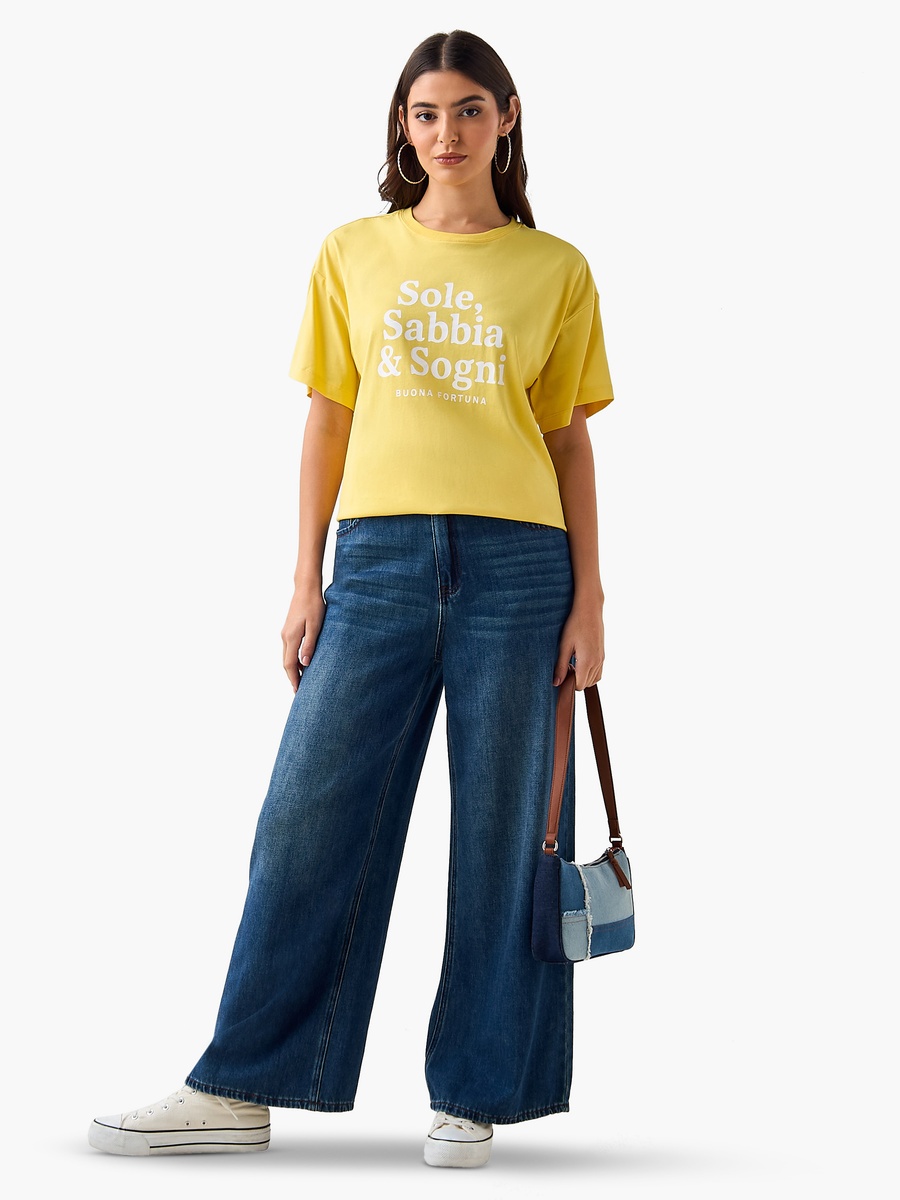 Oversized Cotton T-Shirt with Slogan Print