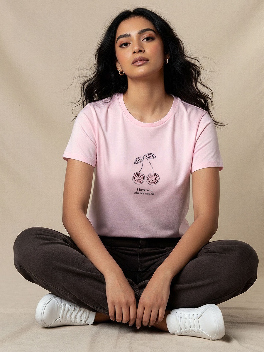 Regular Fit Cotton T-Shirt with Embellishments