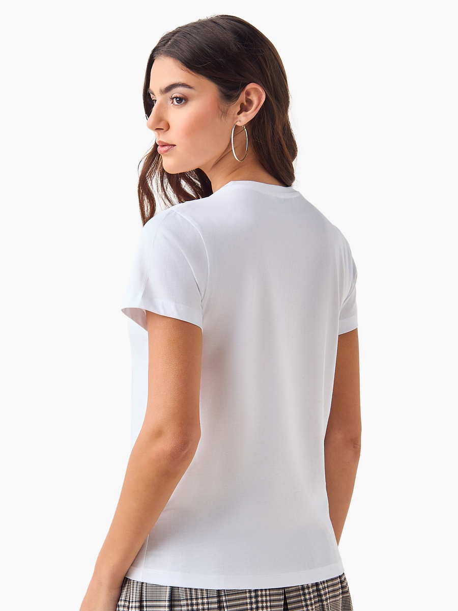 Cotton T-Shirt with Print and Embroidery