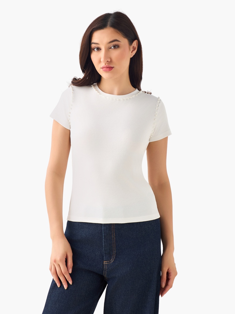 T-Shirt with Pearl Embellishment