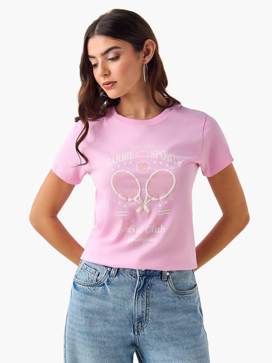 Cotton T-Shirt with Barbie Print