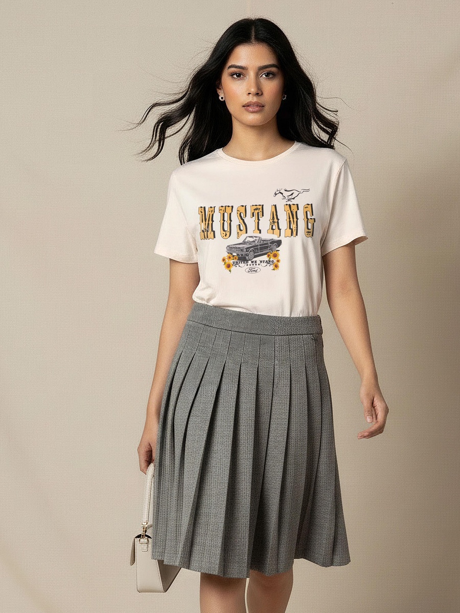 Cotton T-Shirt with Mustang Print
