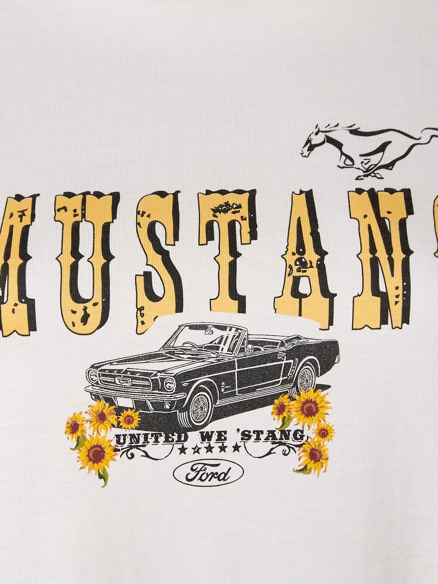 Cotton T-Shirt with Mustang Print