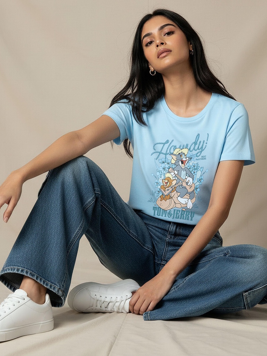 Cotton T-Shirt with Tom and Jerry Print