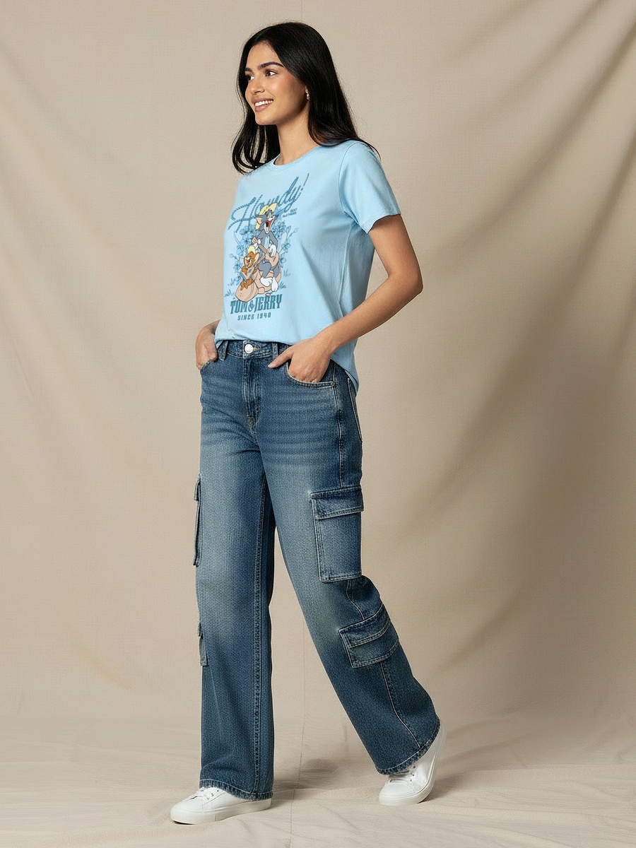 Cotton T-Shirt with Tom and Jerry Print