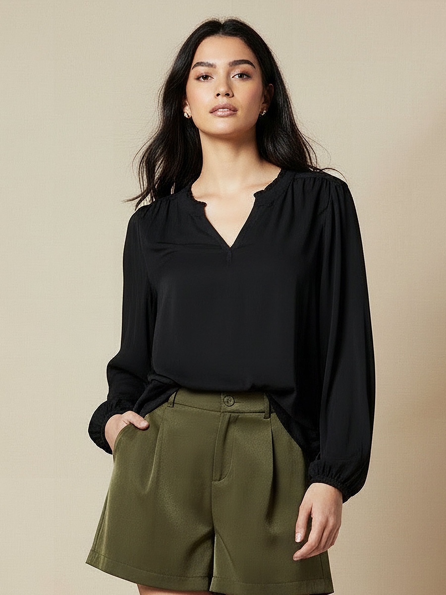 Viscose Top with Mandarin Collar