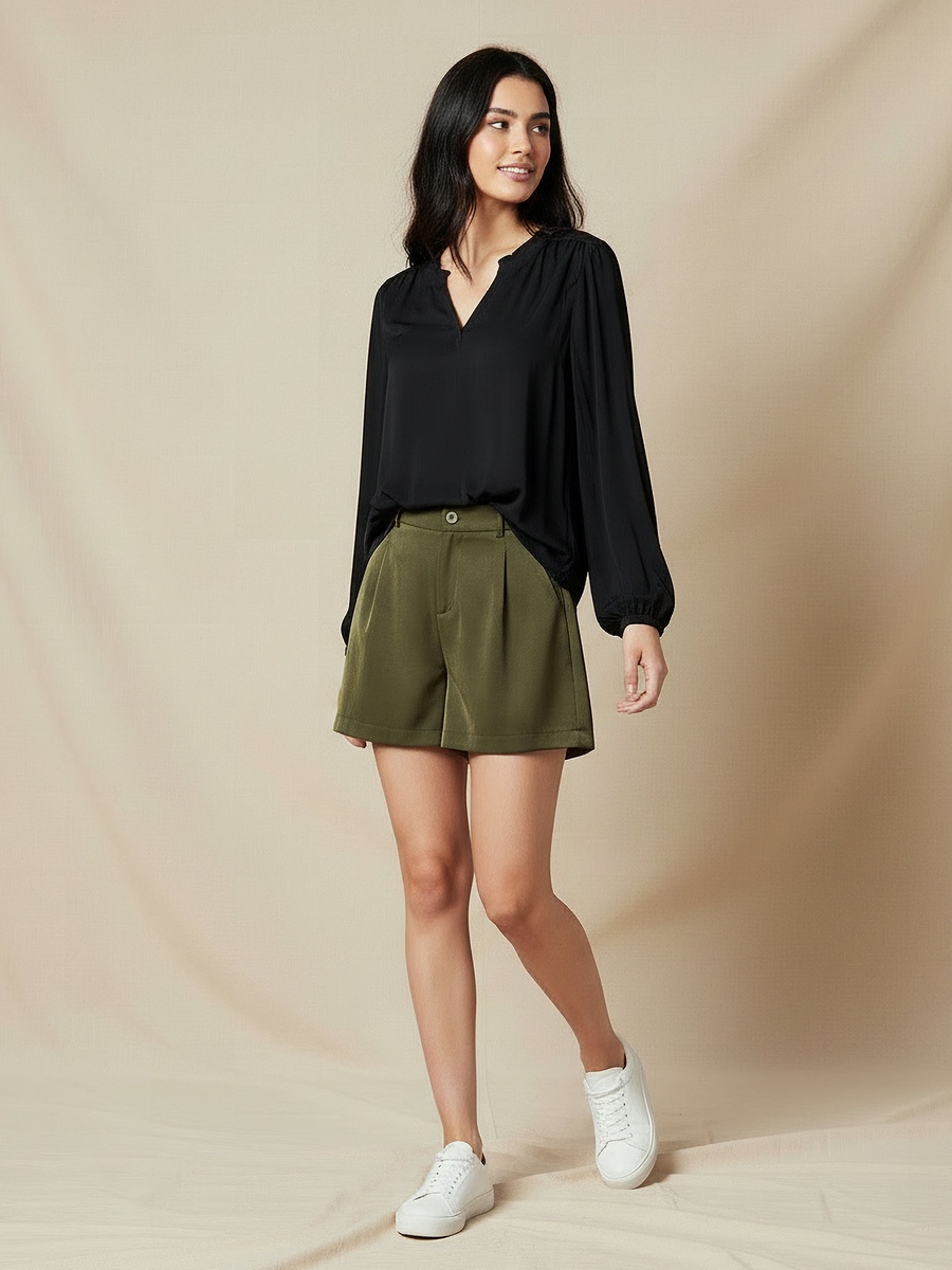Viscose Top with Mandarin Collar
