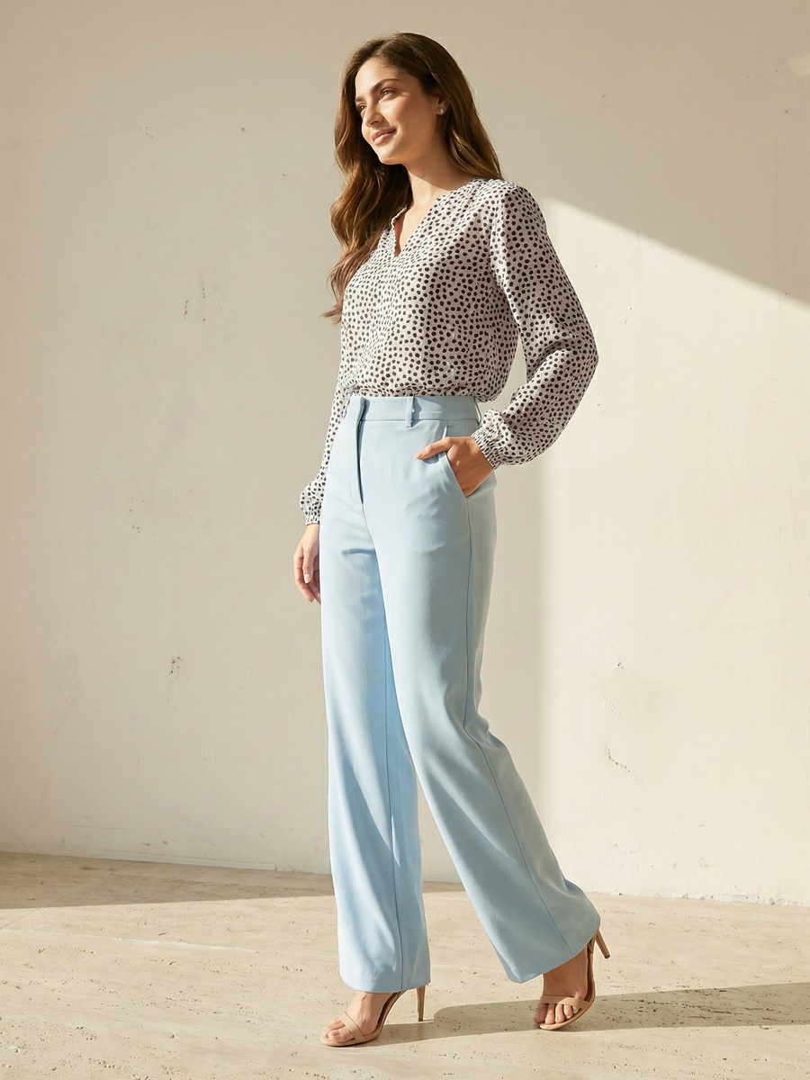 Mandarin Neck Top with Polka Dot Print