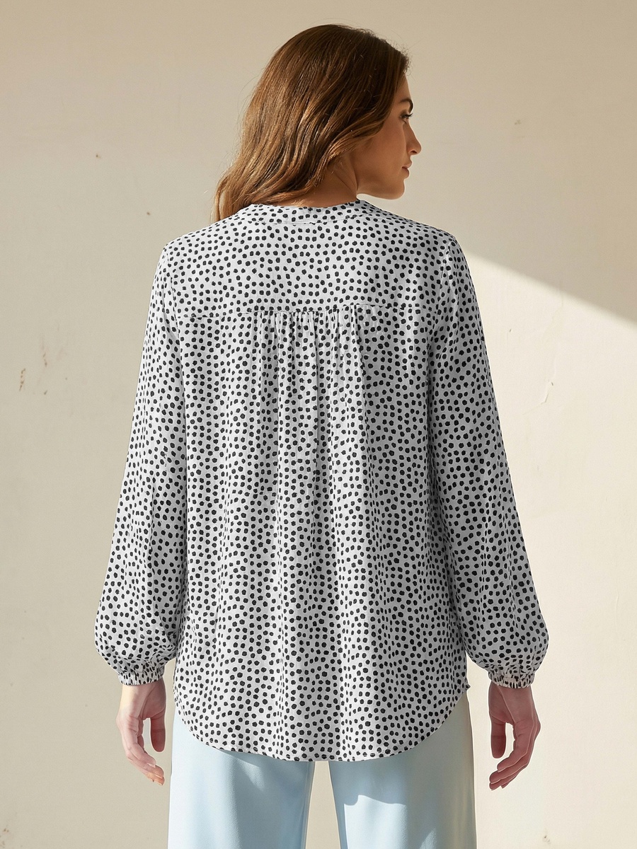Mandarin Neck Top with Polka Dot Print