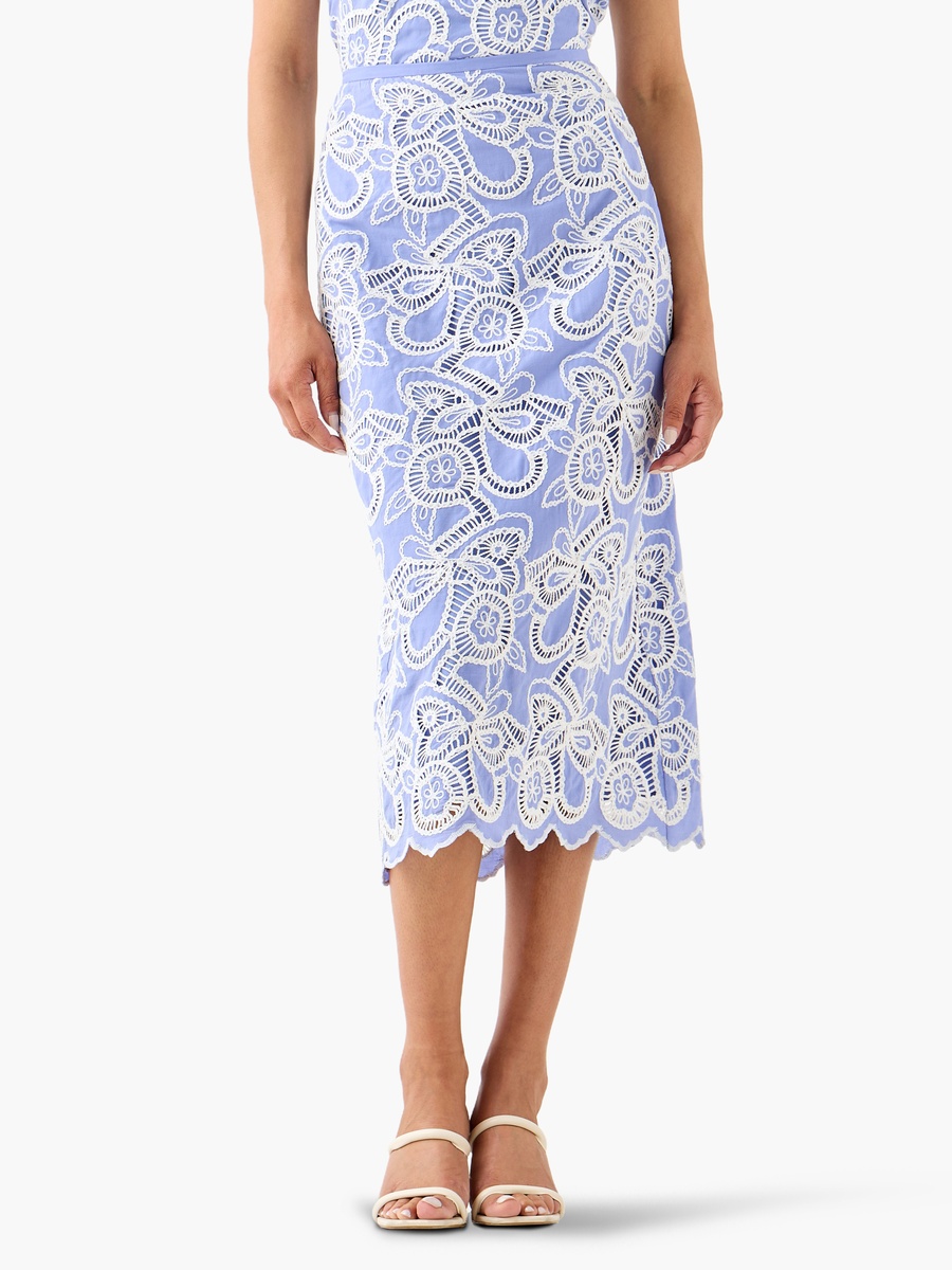 Midi Cotton Cutwork Embroidered Skirt with Slit