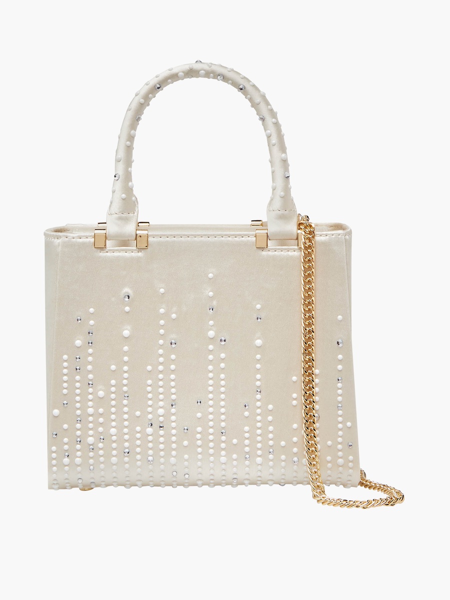 Embellished Mini Tote Bag with Detachable Chain Strap