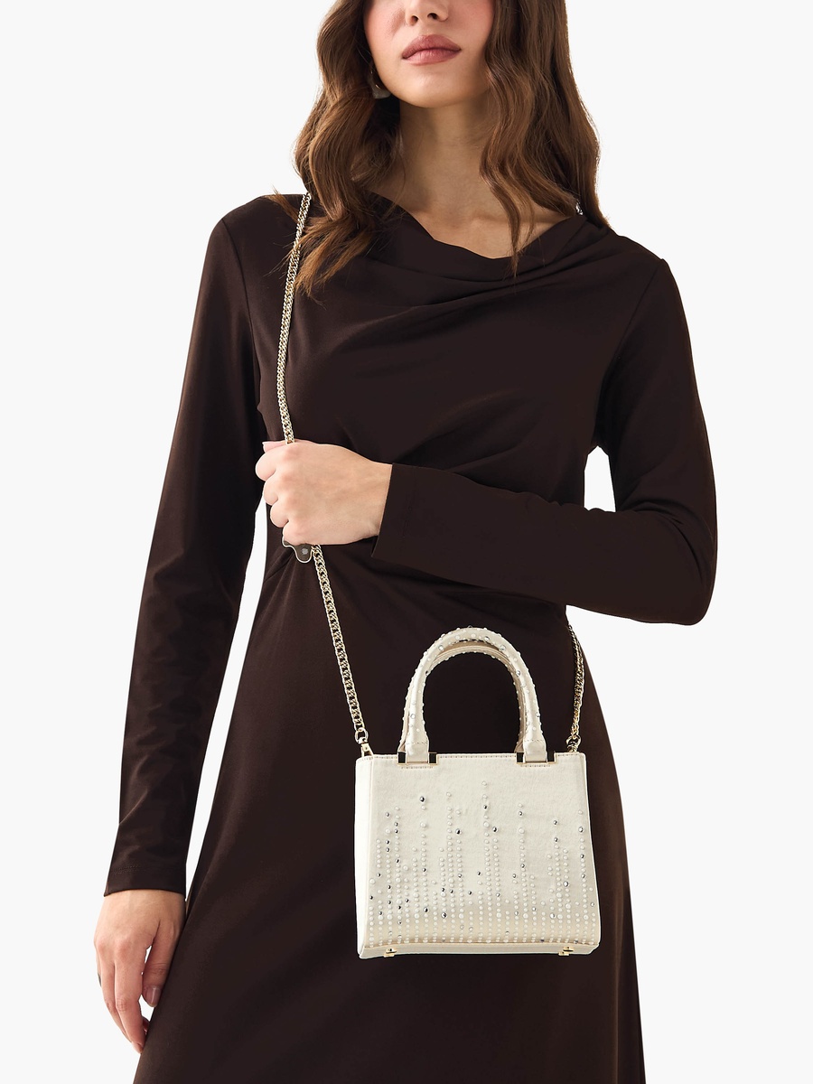 Embellished Mini Tote Bag with Detachable Chain Strap