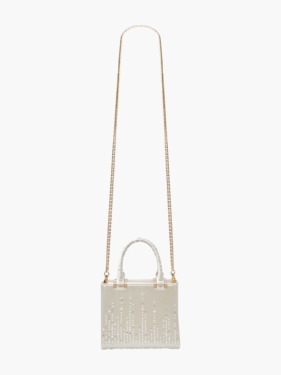 Embellished Mini Tote Bag with Detachable Chain Strap