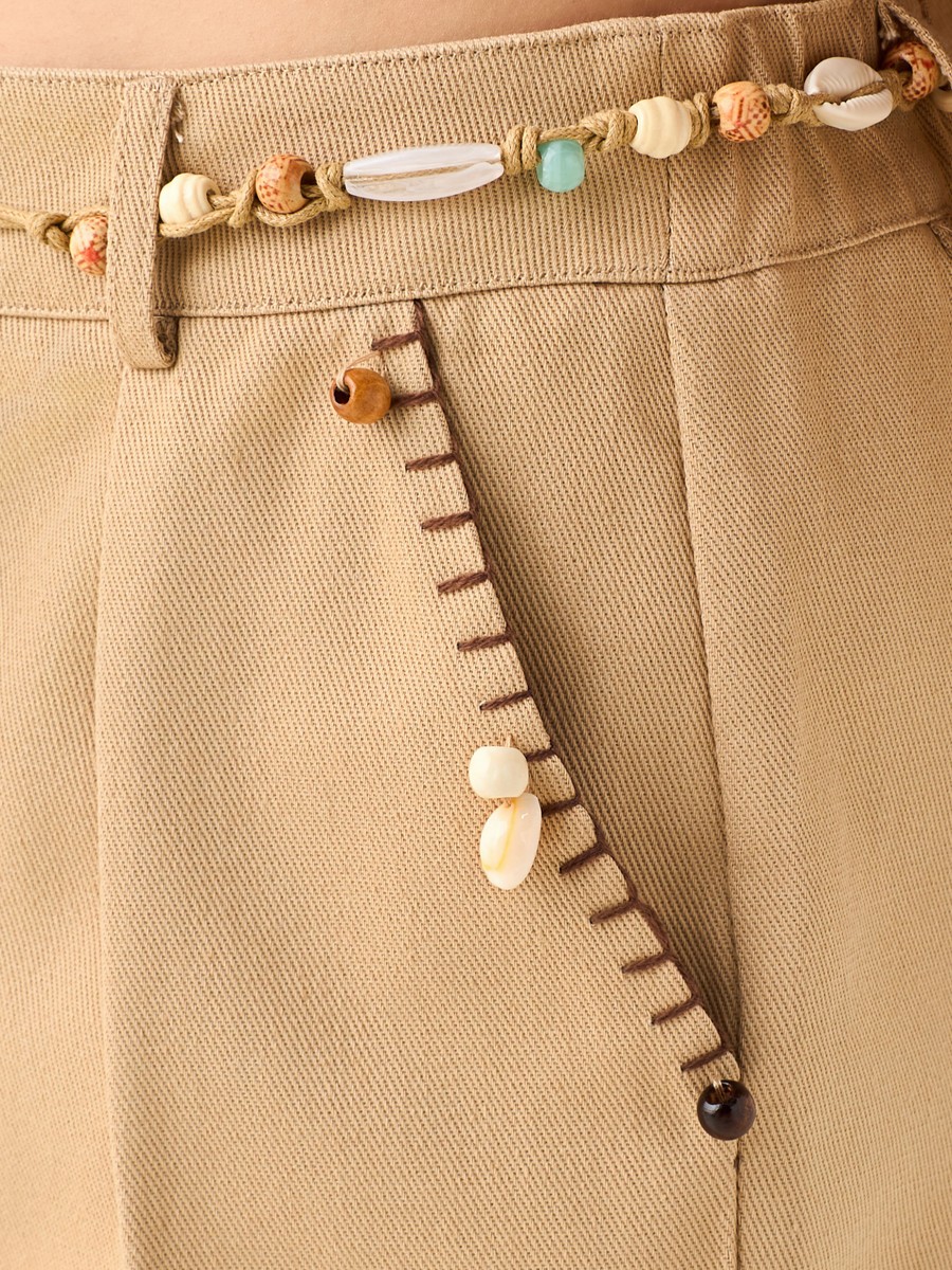 Regular Fit Textured Shorts with Beaded Belt