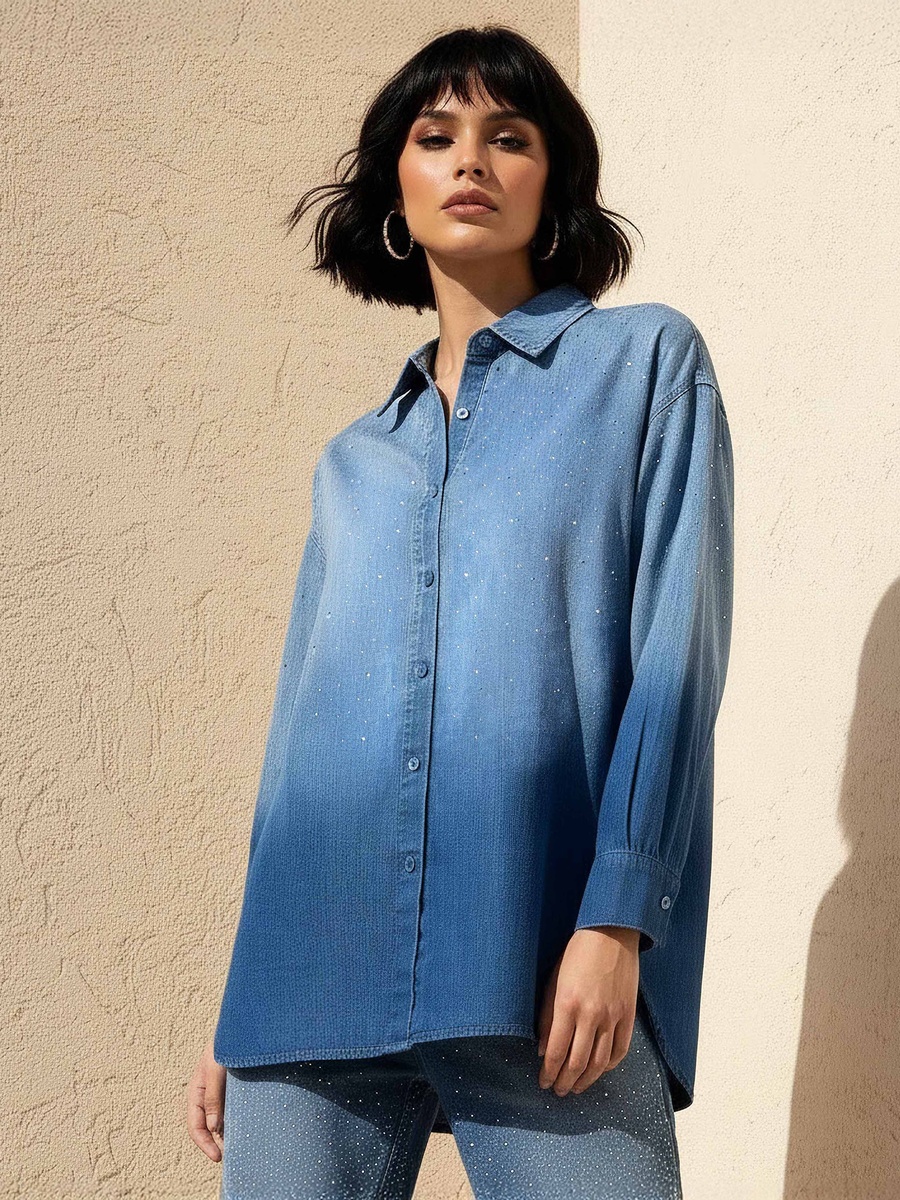 Relaxed Fit Cotton Shirt with Embellishment