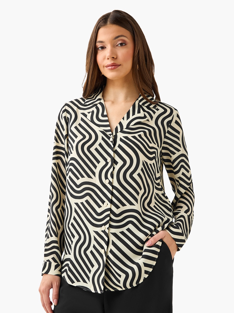 Abstract Print Shirt with Notch Collar