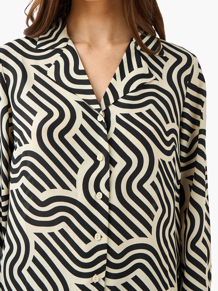 Abstract Print Shirt with Notch Collar