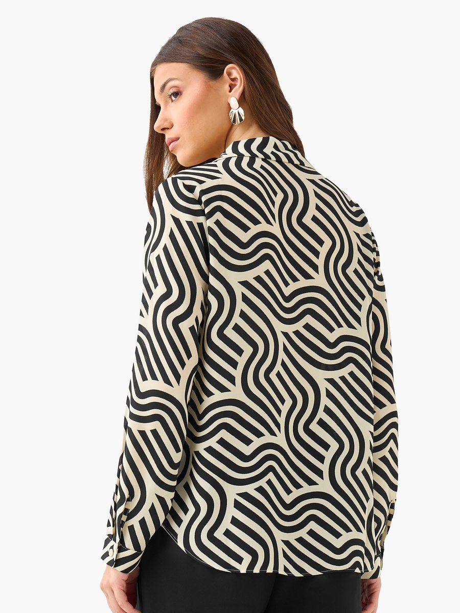 Abstract Print Shirt with Notch Collar