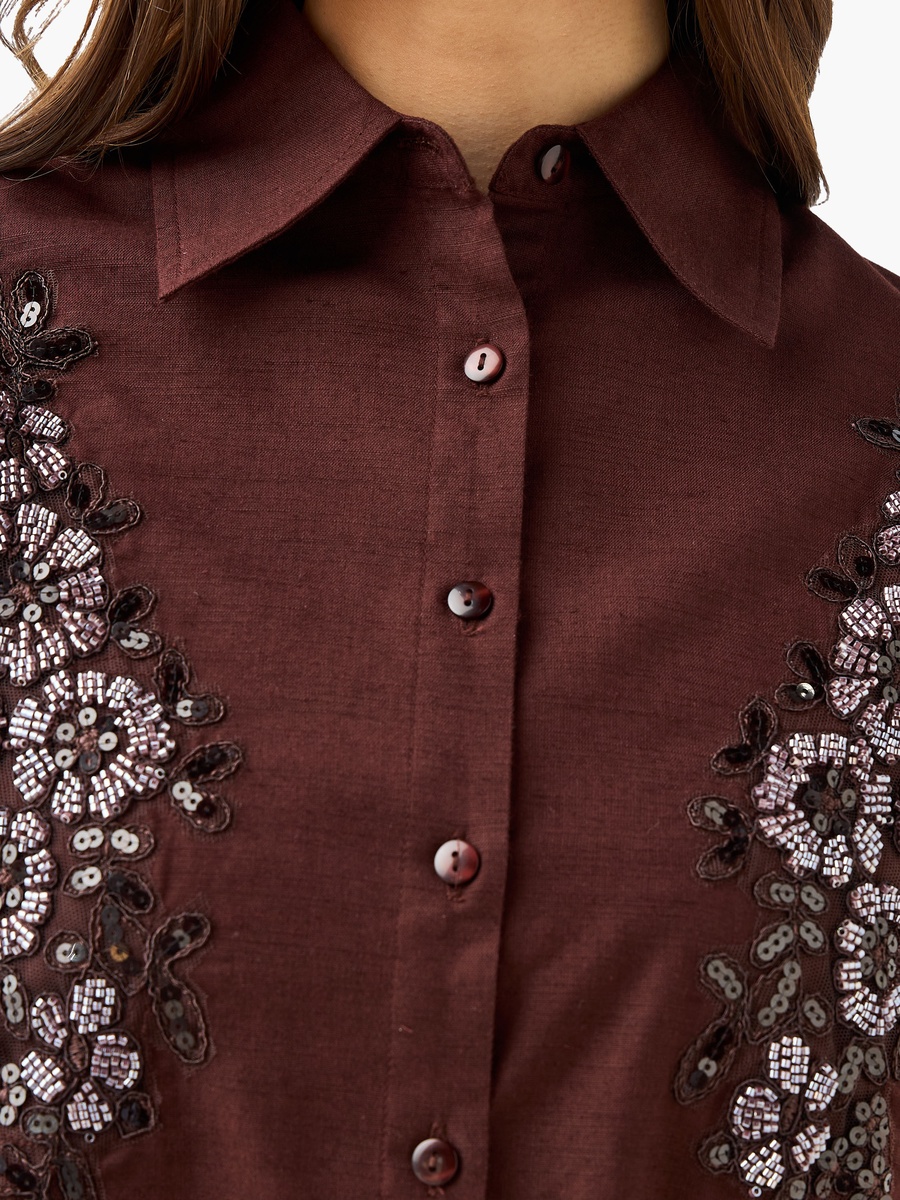 Shirt with Floral Embroidery and Embellishment