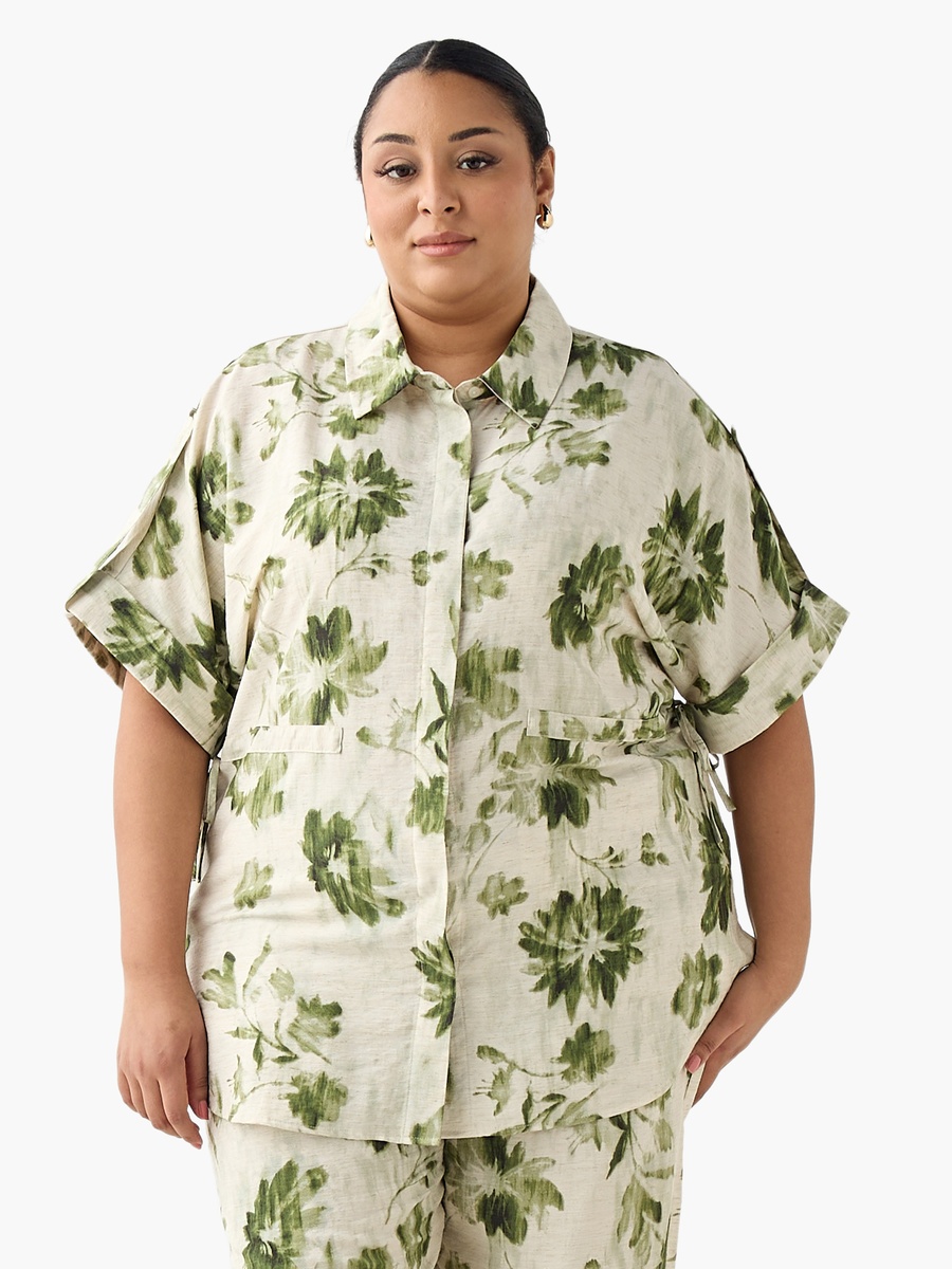 Relaxed Fit Tie-Up Detail Shirt with Floral Print