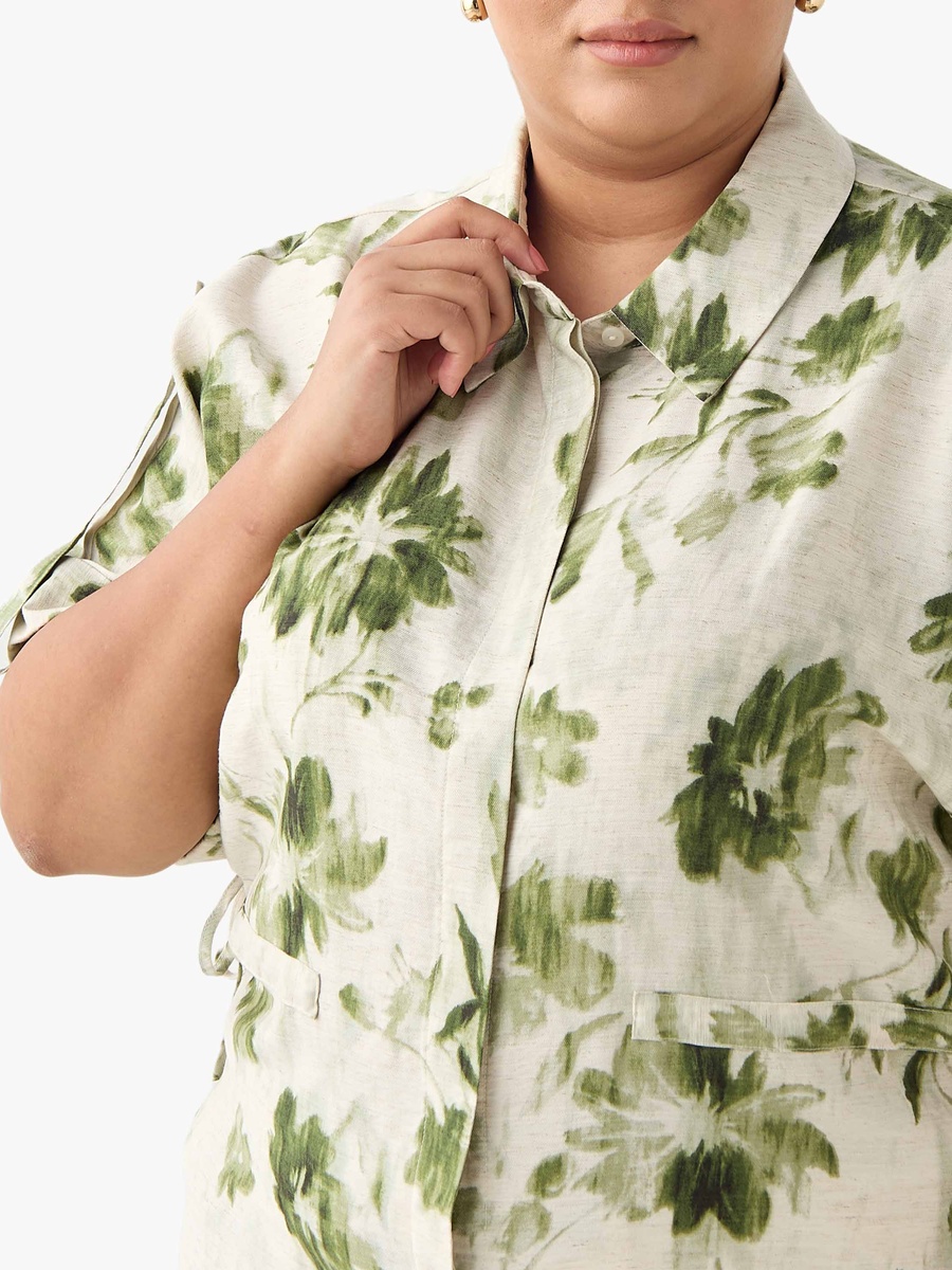 Relaxed Fit Tie-Up Detail Shirt with Floral Print
