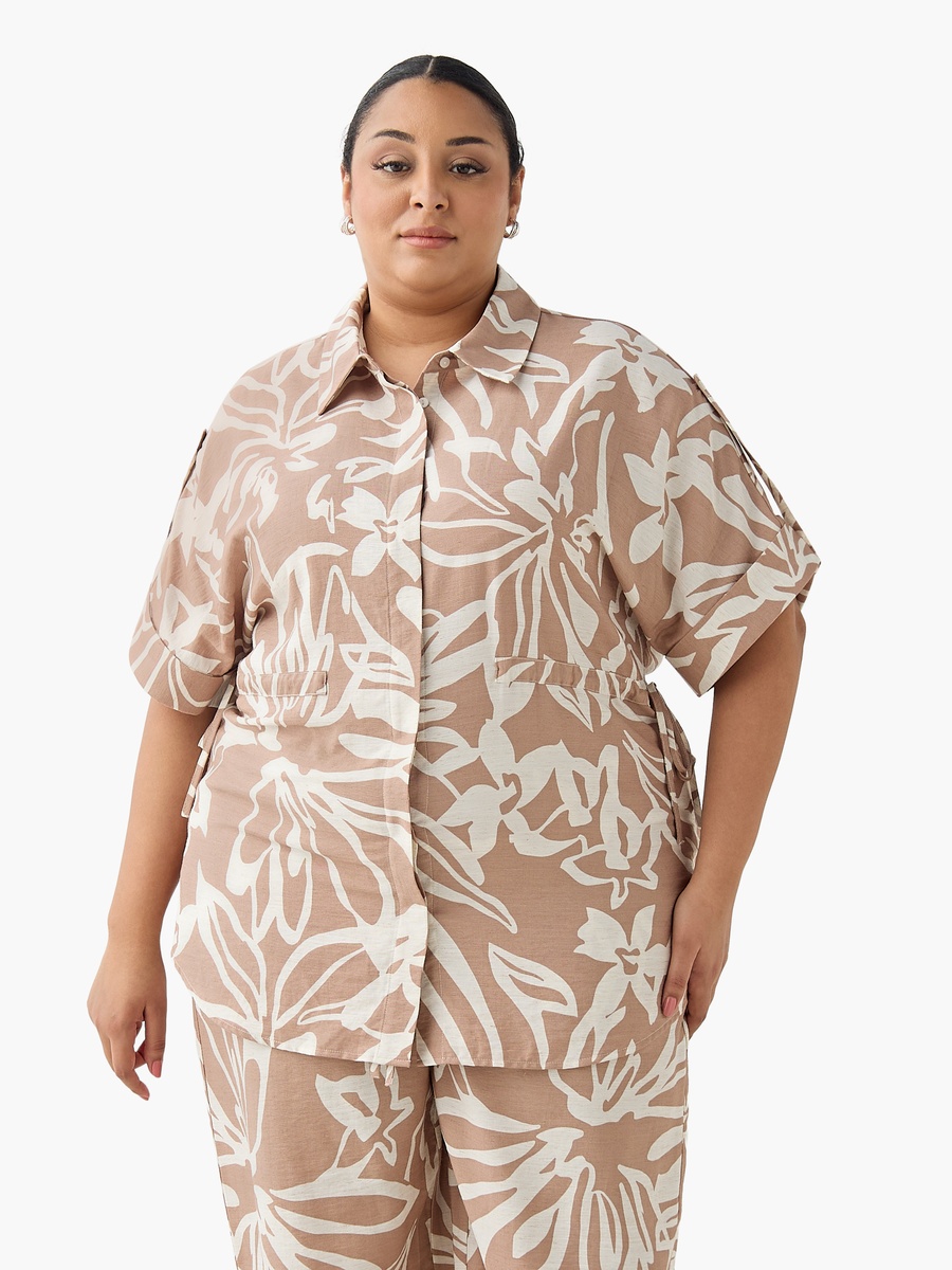 Relaxed Fit Tie-Up Detail Shirt with Floral Print