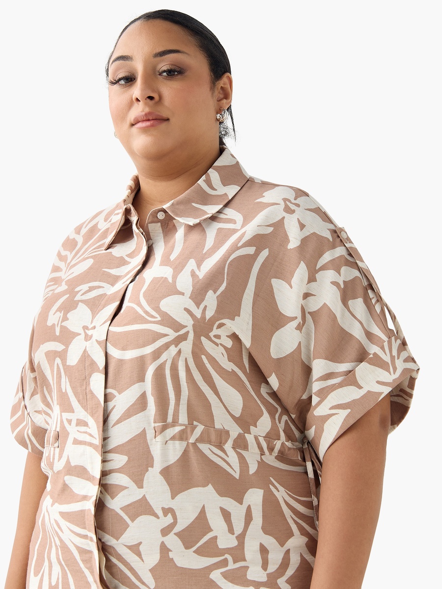 Relaxed Fit Tie-Up Detail Shirt with Floral Print