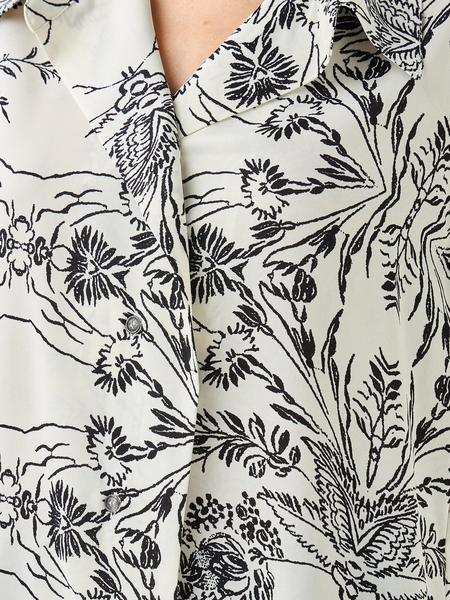 Shirt with Floral Print and High-Low Hem