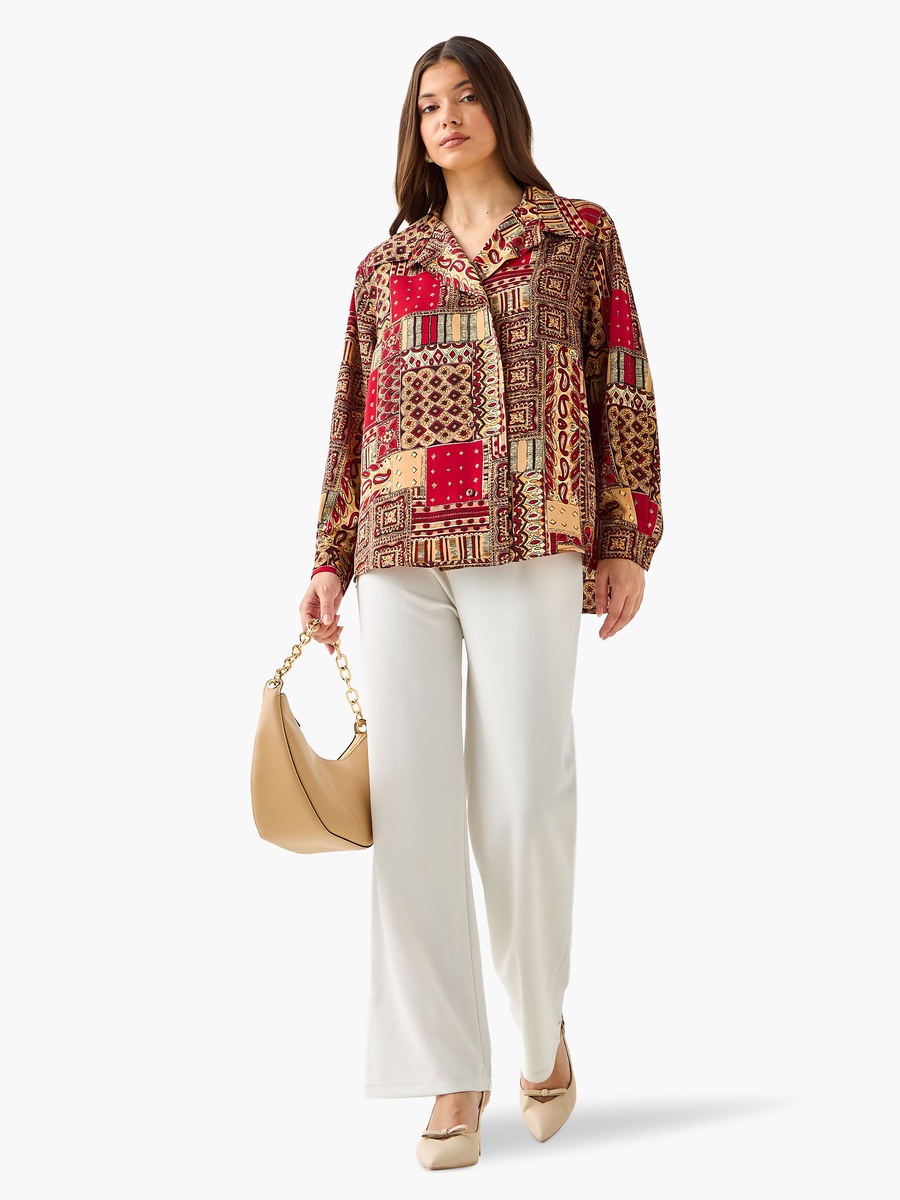 Shirt with Paisley Print and High-Low Hem