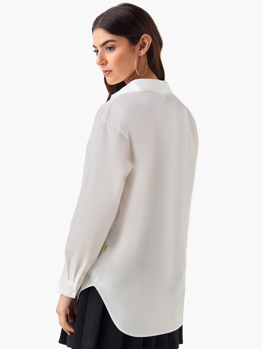 Cotton High-Low Shirt with Snoopy Embroidery