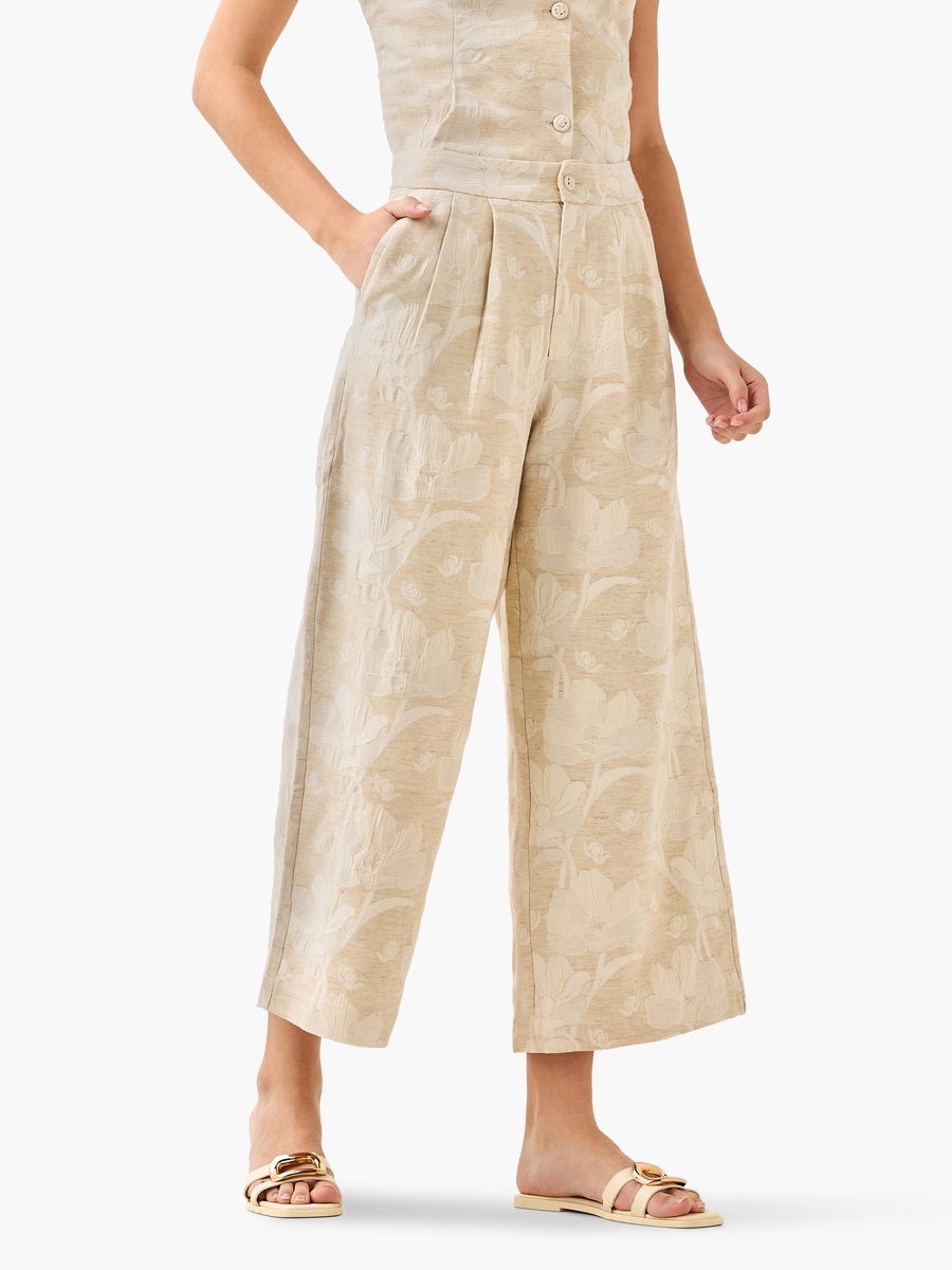 Floral Jacquard Wide Leg Pants