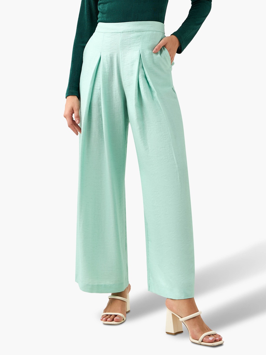 Wide Leg Solid Pleated Pants