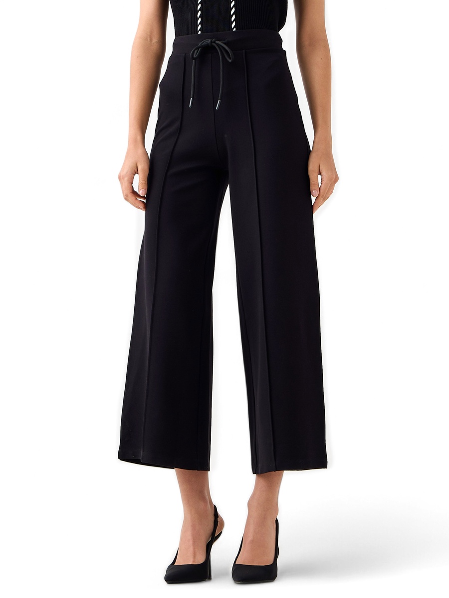 Cropped Wide-Leg Trousers with Pintuck Detail