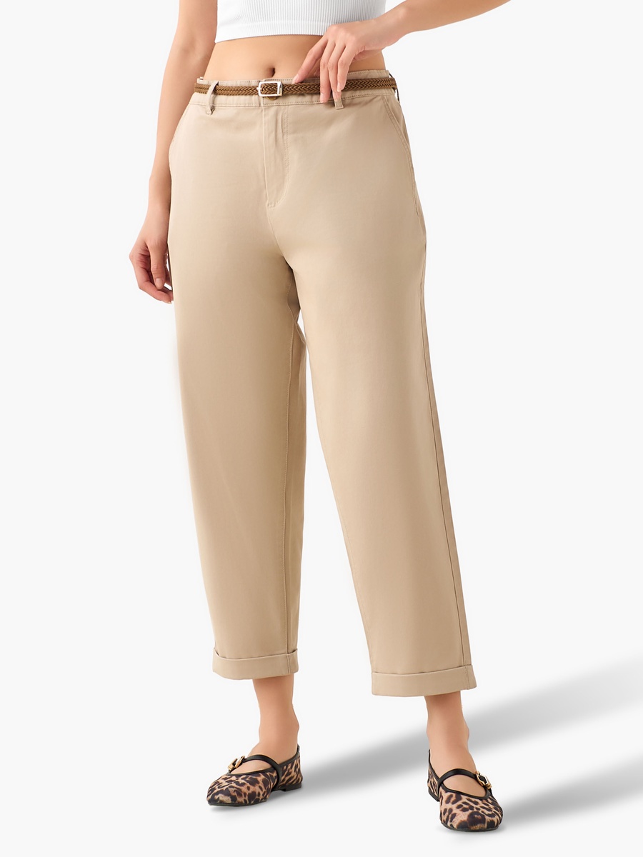 Relaxed Fit High Waist Chino Pants