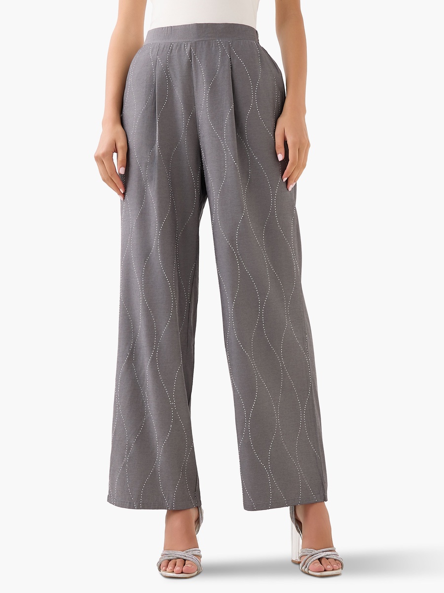 Wide-Leg Embellished Trousers