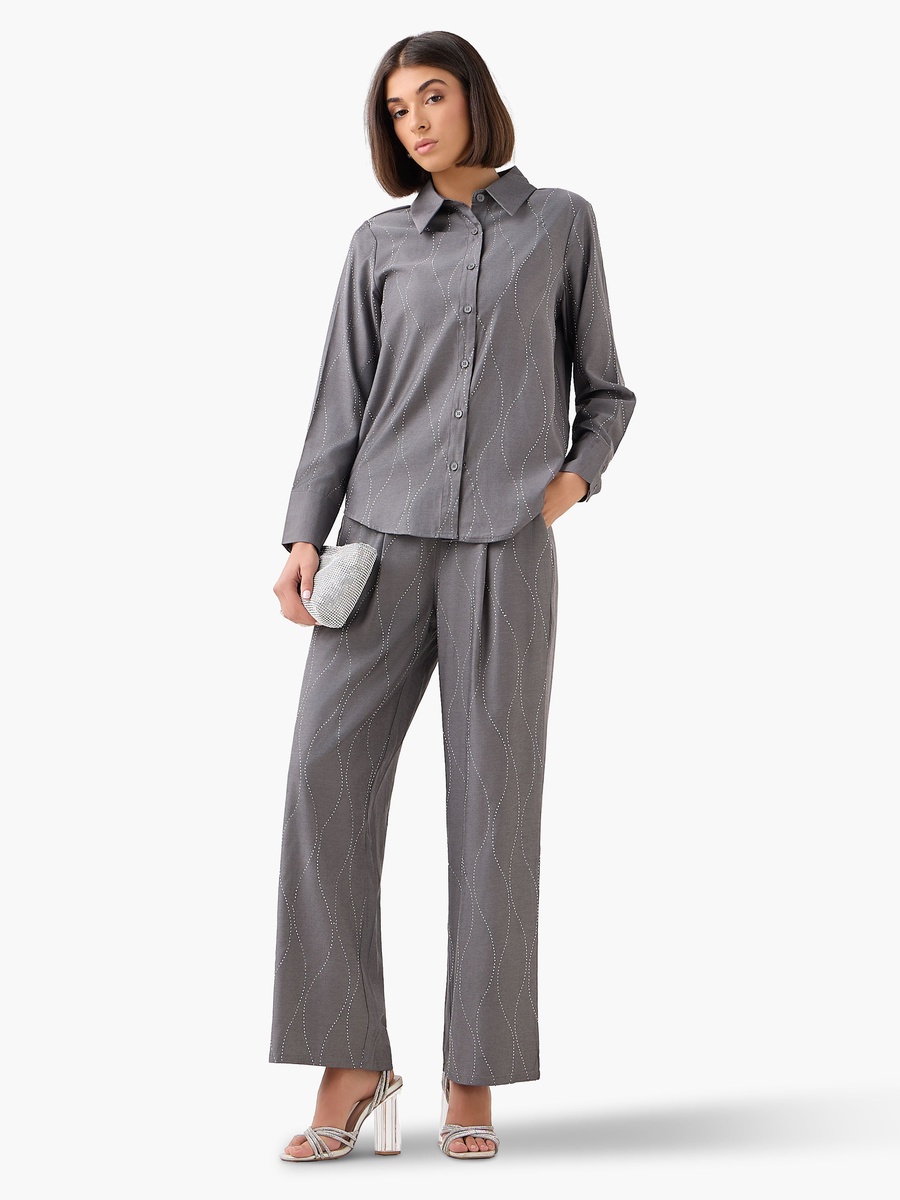 Wide-Leg Embellished Trousers