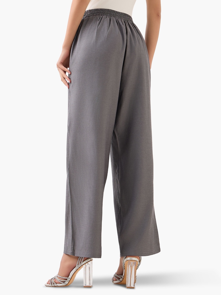 Wide-Leg Embellished Trousers