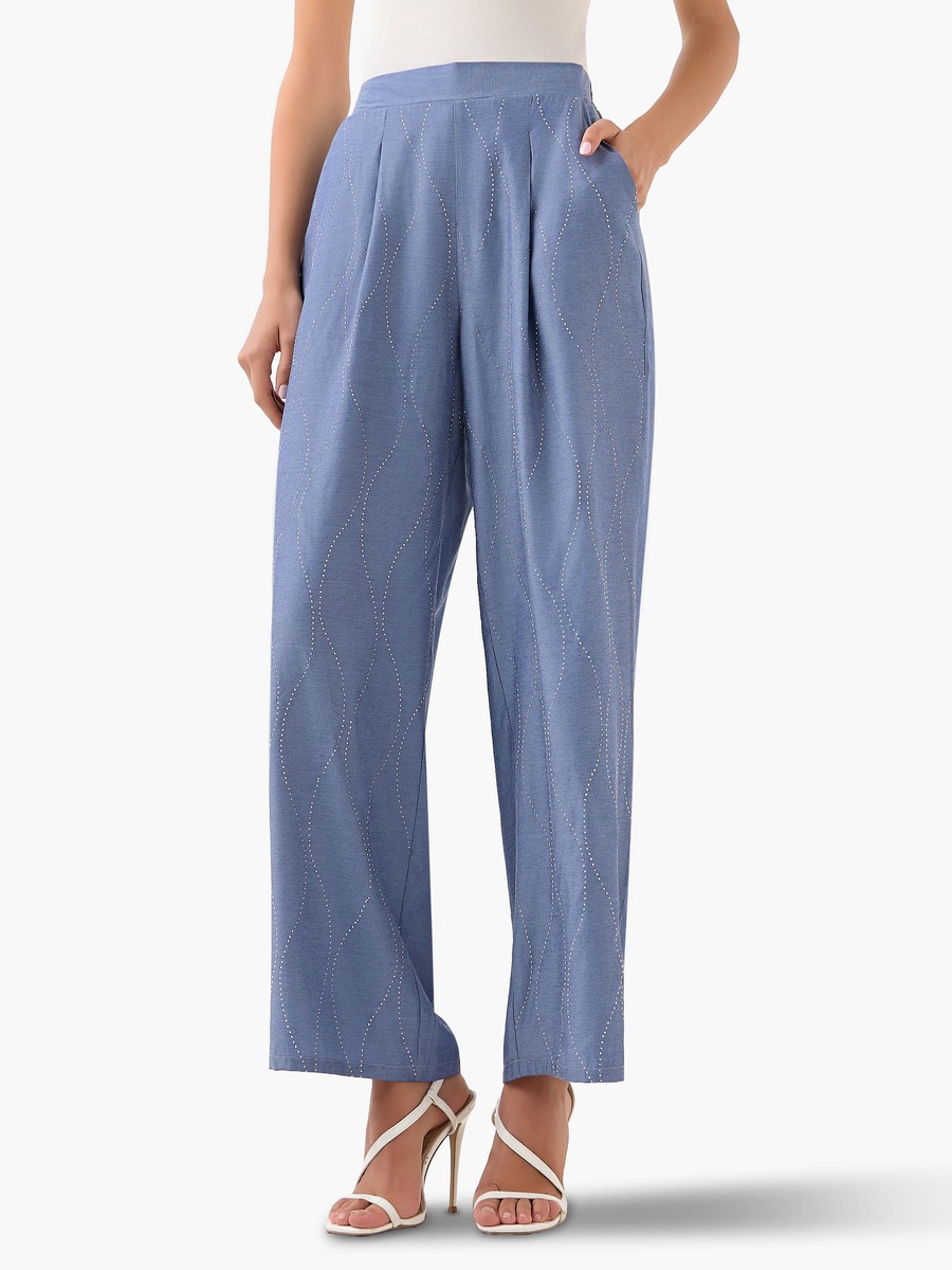 Wide-Leg Embellished Trousers