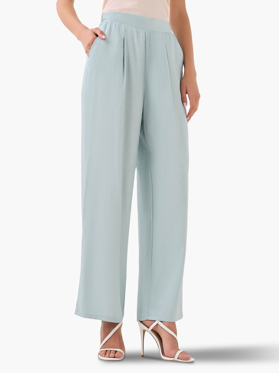 Wide-Leg Embellished Trousers