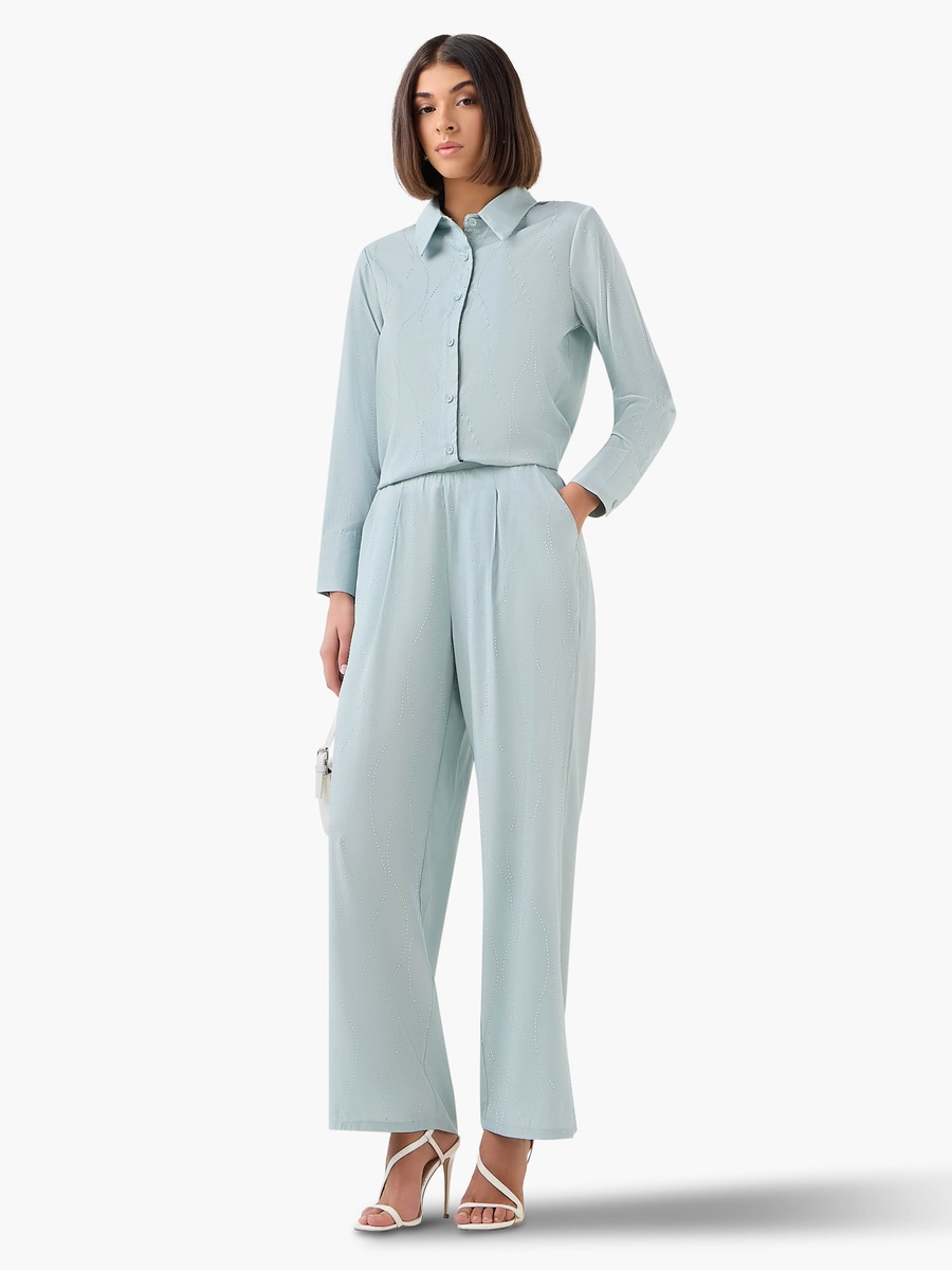 Wide-Leg Embellished Trousers