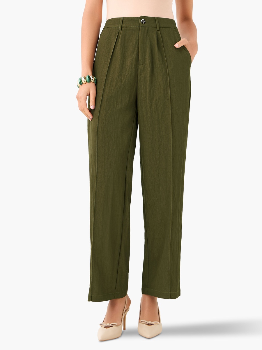 Wide-Leg Pleated Trousers