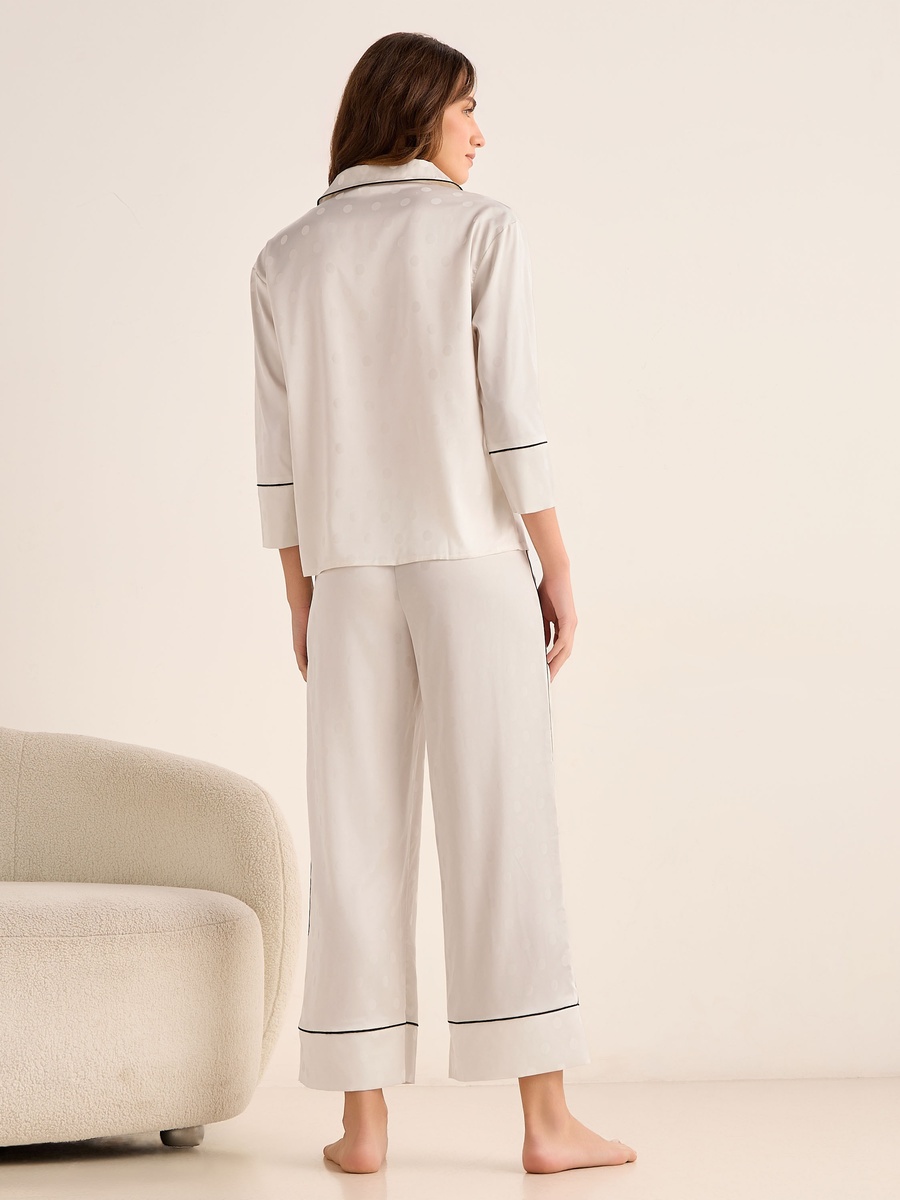 Satin Pyjama Set with Button-Down Shirt and Pants