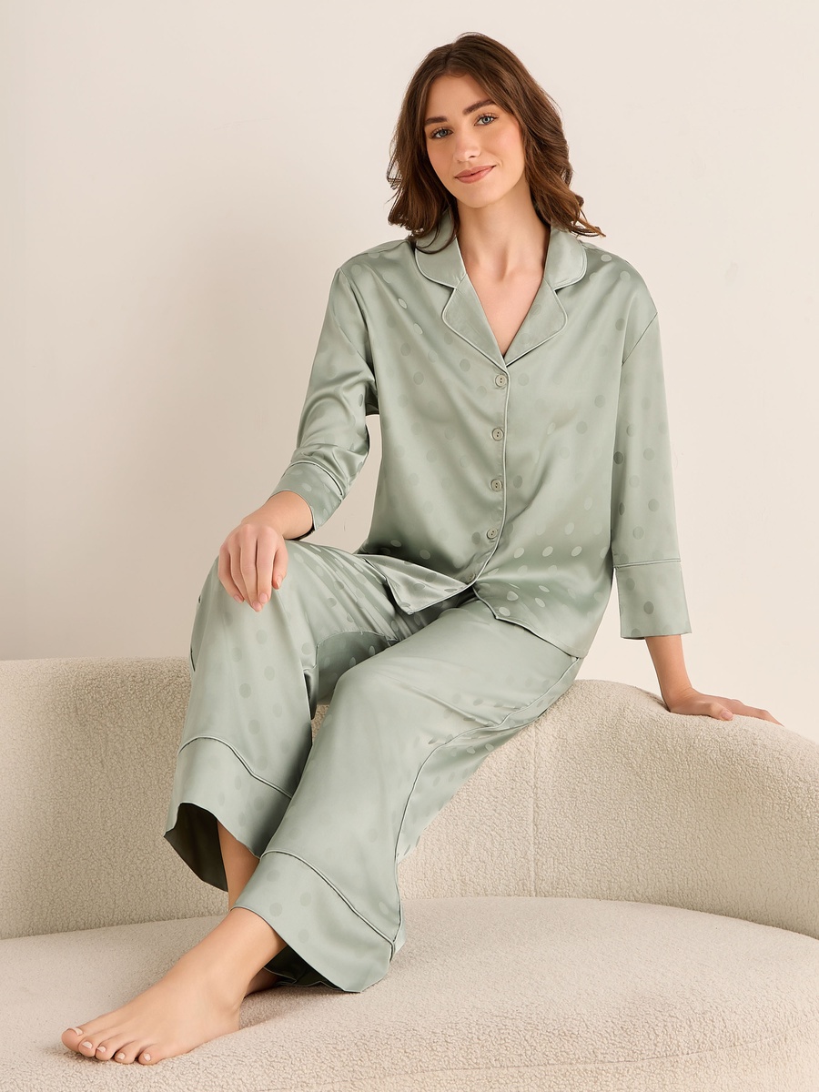 Satin Pyjama Set with Button-Down Shirt and Pants