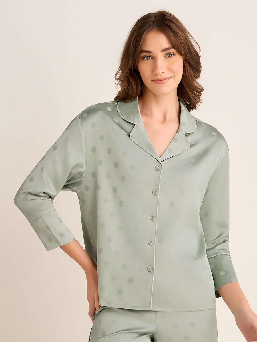 Satin Pyjama Set with Button-Down Shirt and Pants