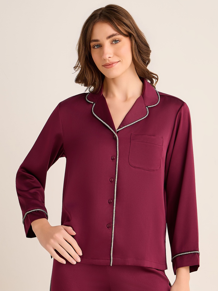 Satin Pyjama Set with Button-Down Shirt and Pants
