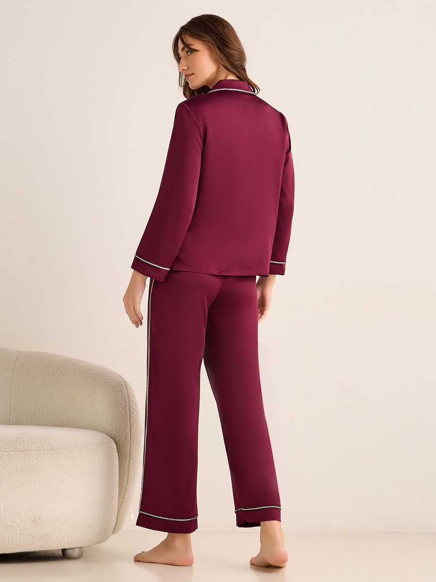Satin Pyjama Set with Button-Down Shirt and Pants