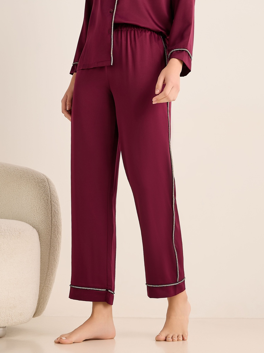 Satin Pyjama Set with Button-Down Shirt and Pants