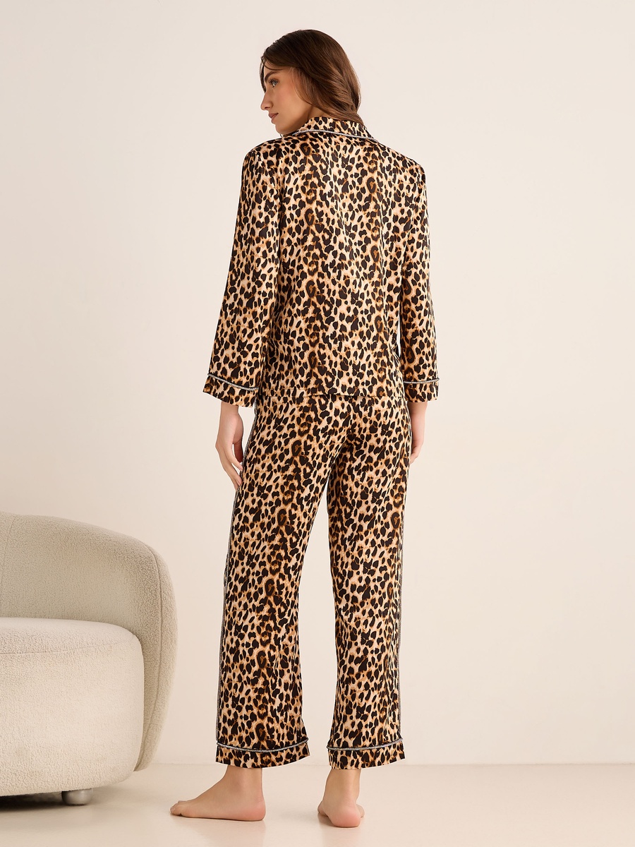 Satin Pyjama Set with Button-Down Shirt and Pants
